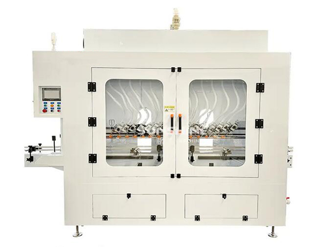 洁厕剂灌装机全自动直线式防腐蚀液体灌装设备 斜口瓶灌装设备自流式